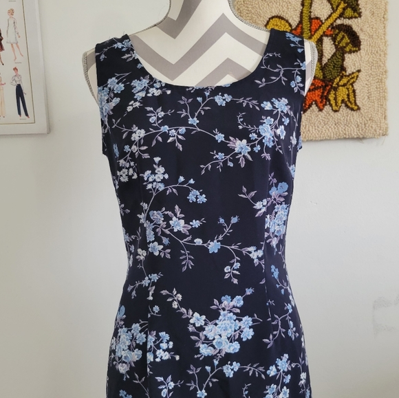 Maurices | 90s Vintage Navy + Blue Floral Mini Dress - Picture 2 of 7